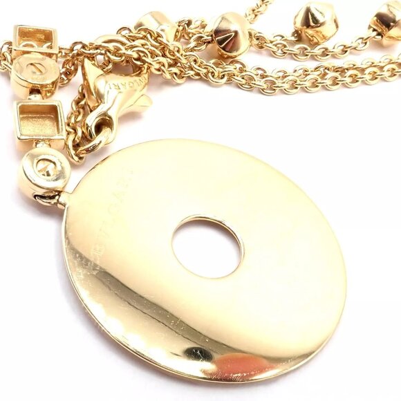 Authentic! Bulgari Bvlgari Lucea 18k Yellow Gold Round Pendant Necklace - Picture 7 of 10